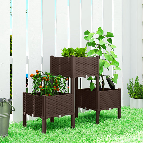 Plastic Raised Garden Bed with Legs, Self Watering Elevated Planter Boxes with Drainage Holes and Plugs, Easy Assembly Outdoor Planter Box for Patio Yard Balcony, Vegetables, Flowers, Herbs