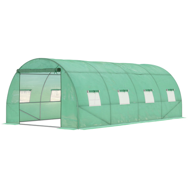 Walk-in Tunnel Greenhouse, 19 x 10 x 6.6 ft Hoop House with Zipped Roll-Up Door and 8 Mesh Windows, Outdoor Greenhouse with Galvanised Steel Frame, Green