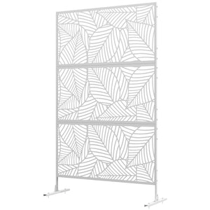 Metal Outdoor Privacy Screen, Decorative Outdoor Divider with Stand and Expansion Screws, Freestanding Privacy Panel for Garden, Backyard, Deck, Large Leaf Style, White
