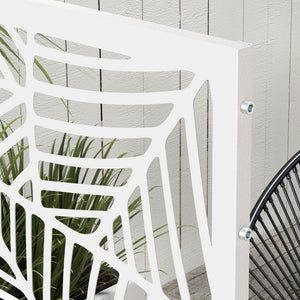 Metal Outdoor Privacy Screen, Decorative Outdoor Divider with Stand and Expansion Screws, Freestanding Privacy Panel for Garden, Backyard, Deck, Large Leaf Style, White