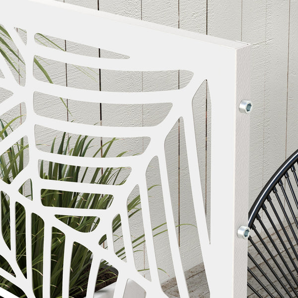 Metal Outdoor Privacy Screen, Decorative Outdoor Divider with Stand and Expansion Screws, Freestanding Privacy Panel for Garden, Backyard, Deck, Large Leaf Style, White
