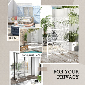 Metal Outdoor Privacy Screen, Decorative Outdoor Divider with Stand and Expansion Screws, Freestanding Privacy Panel for Garden, Backyard, Deck, Large Leaf Style, White