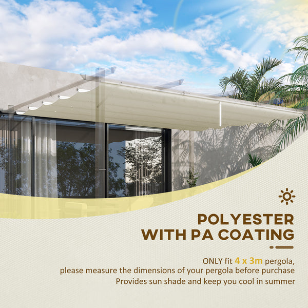 Retractable Pergola Shade Cover, Replacement Canopy Fabric for 4 x 3 (m) Pergola, Gazebo Retractable Roof, Cream White