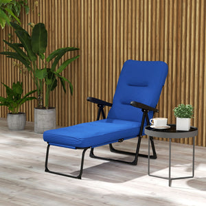 Outdoor Lounge Chair with Padded Cushion, Folding Reclining Patio Garden Chair with Recline Back, Footrest, for Poolside, Patio, Blue