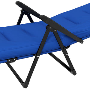 Outdoor Lounge Chair with Padded Cushion, Folding Reclining Patio Garden Chair with Recline Back, Footrest, for Poolside, Patio, Blue