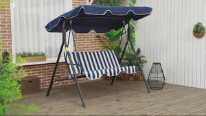 3-Seat Steel Frame Patio Swing Chair with Adjustable Canopy & Cushion, Dark Blue