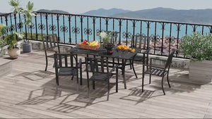 7 Pieces Patio Dining Set with Umbrella Hole, Galvanised Steel Frame, Space Saving, Black