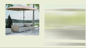 Parasol de terrasse double de 4,57 m (15 pi) avec manivelle et base en croix, kaki