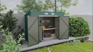 Abri de jardin EverBase 2,44 m x 1,22 m en métal galvanisé avec porte verrouillable, 2 aérations, vert