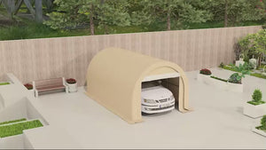 10' x 16' Heavy-Duty Carport with Zippered Door & UV-Resistant Canopy, Beige