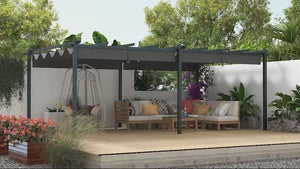 12' x 20' Retractable Pergola Canopy, Aluminum Frame Sun Shelter