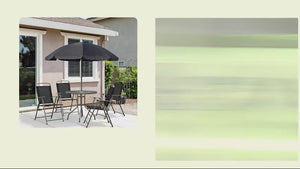 6 Piece Outdoor Dining Sets for 4 with Umbrella, 4 Folding Chairs & Round Glass Table, Black