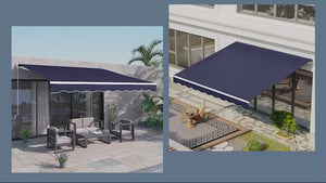 12' x 10' Electric Retractable Awning with Remote & Crank Handle, Blue