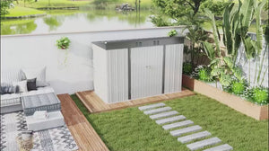 9' x 4' Galvanized Steel Storage Shed Air Vents & Wide Double Door with Lock, Grey