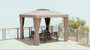 Gazebo souple 3 m x 4 m avec rideaux en polyester et moustiquaires, kaki