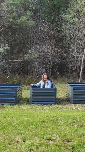 6' x 3' x 2' Galvanized Raised Garden Bed with Reinforcing Bars & Metal Planter Dark Gray