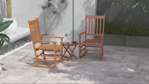 2-Piece Patio Rocking Chair Set, Wooden with Smooth Armrests, High Back, Supports 352 lbs, Teak