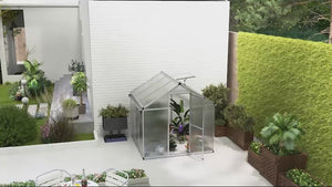 6 x 6ft Polycarbonate Greenhouse, Large Walk-In Green House w/ Aluminium Frame and Foundation
