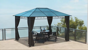13' x 10' Polycarbonate Hardtop Gazebo Canopy with Aluminum Frame & Curtains, Dark Grey