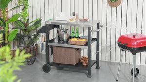 3-Shelf Grill Cart with Stainless Top & Wheels, 32" x 20.5", Black