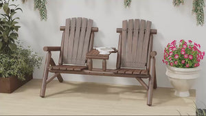 Adirondack Patio Chair Bench with Center Coffee Table, Carbonized