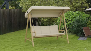 3 Seater Garden Swing Chair with Adjustable Canopy and Removable Cushions, Beige