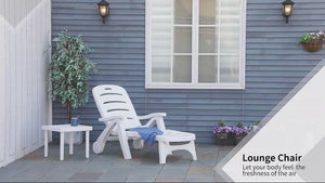 Chaise longue pliante d'extérieur à roulettes avec dossier réglable sur 5 positions, blanche