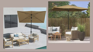 6.5' x 10' Rectangular Patio Umbrella with Crank & Push Button Tilt, Coffee