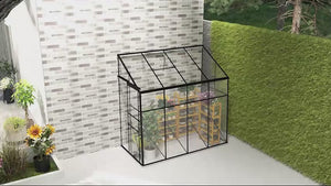 8' x 4' Lean-to Polycarbonate Greenhouse with Sliding Door, Aluminum Frame, Black