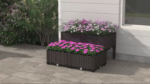 4-Piece Raised Garden Bed Self-Watering Rattan Planter 15.75" x 15.75" x 17.3" Brown
