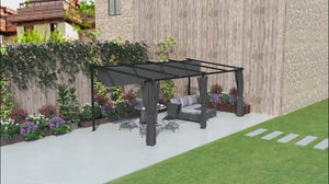 Pergola rétractable 3 m x 6 m avec parois latérales, protection UPF 30+, gris foncé