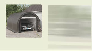 10' x 16' Heavy-Duty Portable Carport with Anti-UV Canopy & Large Zippered Door, Gray