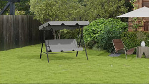 3-Seat Steel Frame Outdoor Swing Chair with Adjustable Canopy, Gray