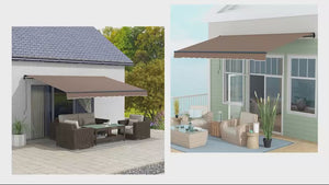 13' x 10' Retractable Awning, UV-Resistant 280GSM Sunshade Shelter for Deck & Balcony, Coffee