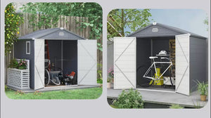 8 x 6ft Plastic Garden Storage Shed w/ Foundation Kit, Ventilation Slots & Lockable Door, Grey