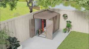 4.6' x 9' Steel Outdoor Storage Shed, with Foundation Kit, Lockable Doors and Gloves, Brown