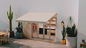 12' x 10' Retractable Patio Awning with Manual Crank, UV/Water-Resistant Fabric, Cream White