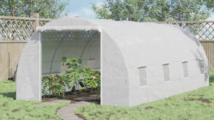 20' x 10' x 7' Walk-In Tunnel Greenhouse with Zippered Door & 8 Mesh Windows, White