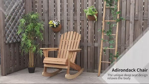 Outdoor Wooden Rocking Chair with Fanned Back, for Fire Pit, Patio, Backyard, Garden, Teak