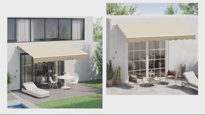 10' x 8' Manual Crank Retractable Awning, UV/Water-Resistant Sun Shelter, Beige
