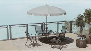 6-Piece Patio Dining Set with 4 Folding Chairs, Round Glass Table & Umbrella, Gray