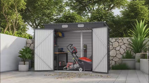 EverBase 8' x 4' Galvanized Metal Storage Shed with Lockable Door and 2 Vents, Grey