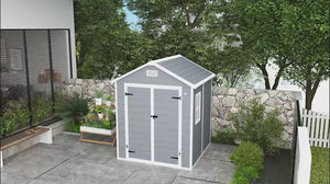 6 x 5ft Plastic Garden Shed with Floor Window Lockable Doors & Vents Dark Grey