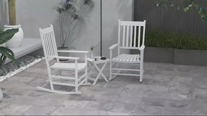 2-Piece Patio Rocking Chair Set, Wooden with Smooth Armrests, High Back, Supports 352 lbs, White
