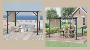 10' x 12' Outdoor Gazebo with Sun Shade Canopy and Steel Frame, Beige