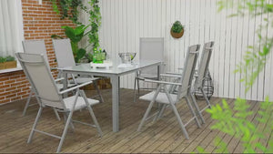 7-Piece Garden Dining Set with Table & 6 Folding Reclining Chairs Aluminium Frame Grey