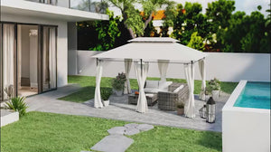 10' x 13' Double Roof Outdoor Gazebo with Curtains, Cream White