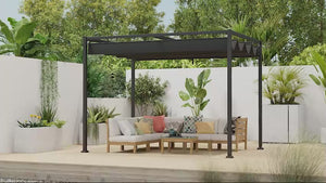 Pergola rétractable 3 m x 2,1 m, protection solaire extérieure, noire