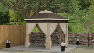 13' x 13' Hexagonal Pop-Up Gazebo Shelter with 6 Zippered Mesh Netting, Beige