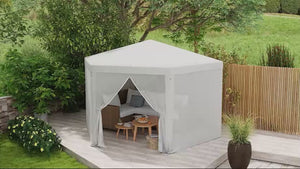 13' x 11' Hexagon Sun Shade Canopy with Protective Mesh Sidewalls, Ropes & Stakes, Cream